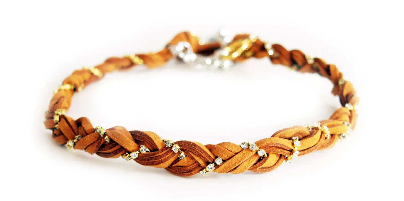 Chocolate chocker in deerskin leather with crystals. sold by Maiden-Art