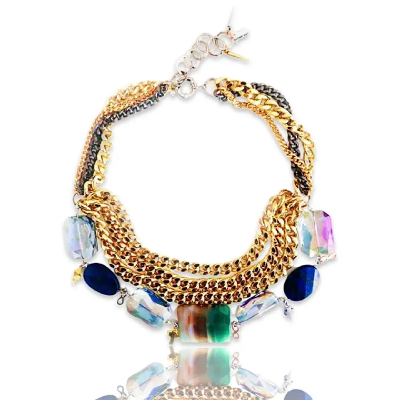 Blue lapis lazuli stones necklace with crystals, 18kt Gold Chains, infinity charms and cross charms. sold by Maiden-Art