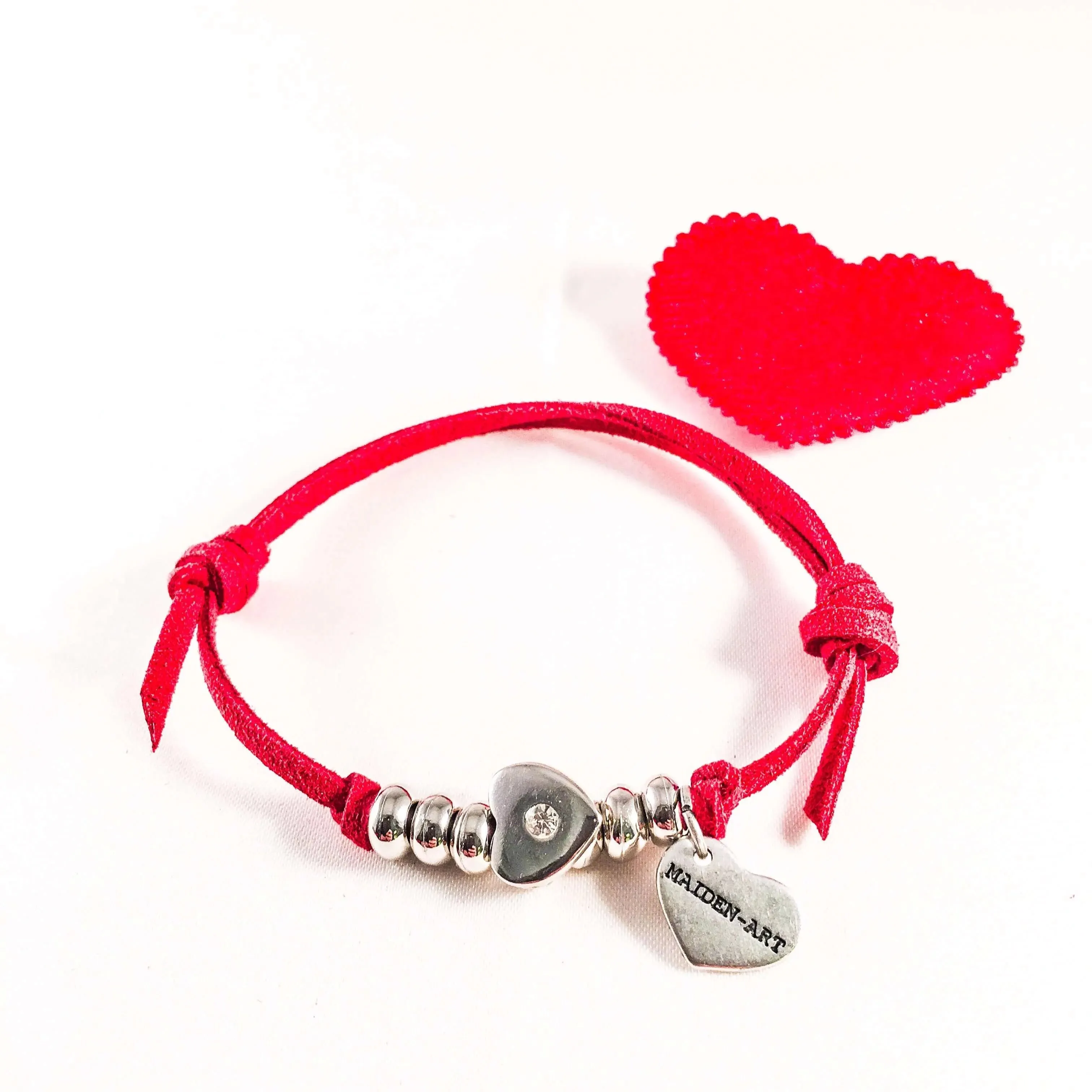 Silver Charms Red Vegan Suede Bracelet sold by Maiden-Art product image thumbnail 3