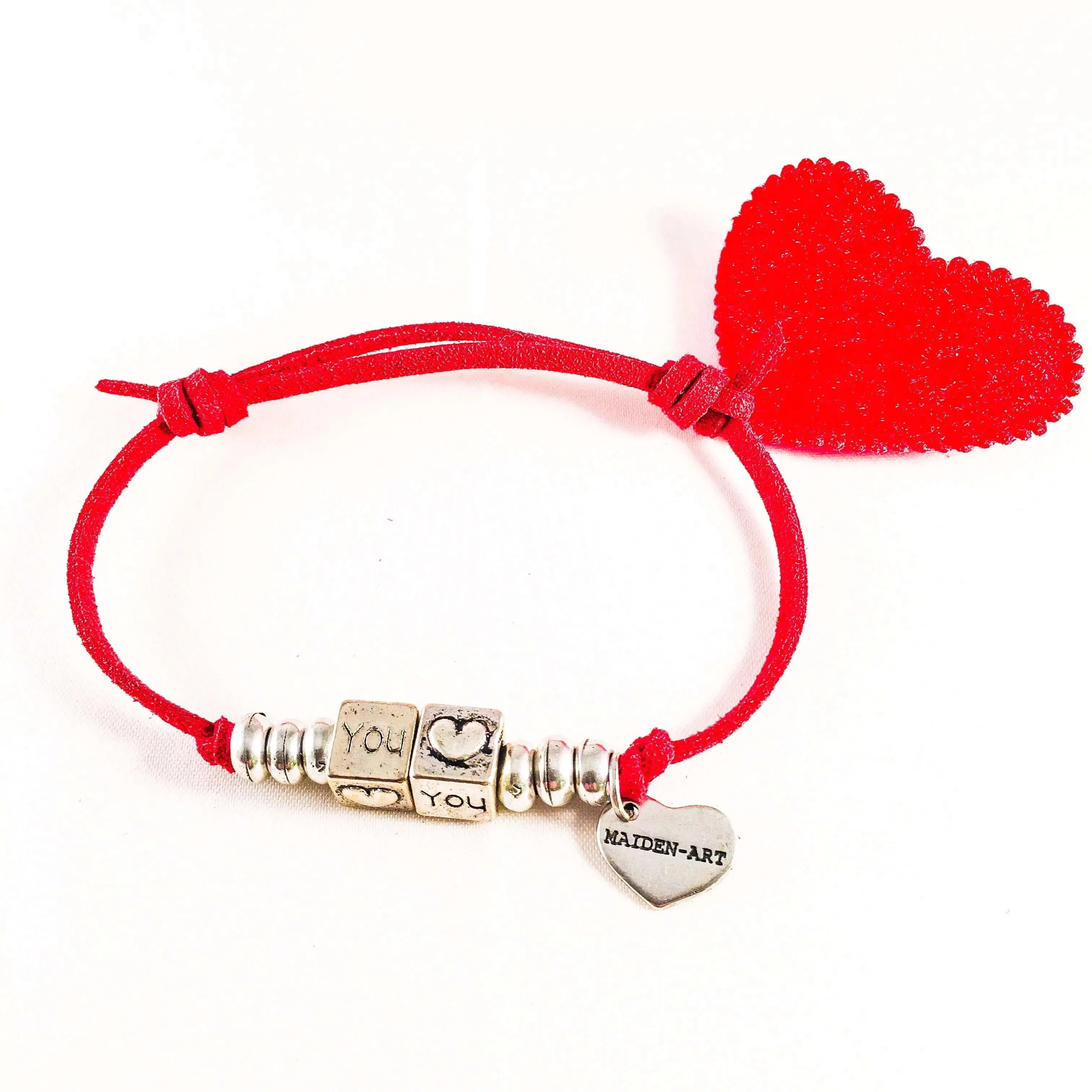 Silver Charms Red Vegan Suede Bracelet sold by Maiden-Art
