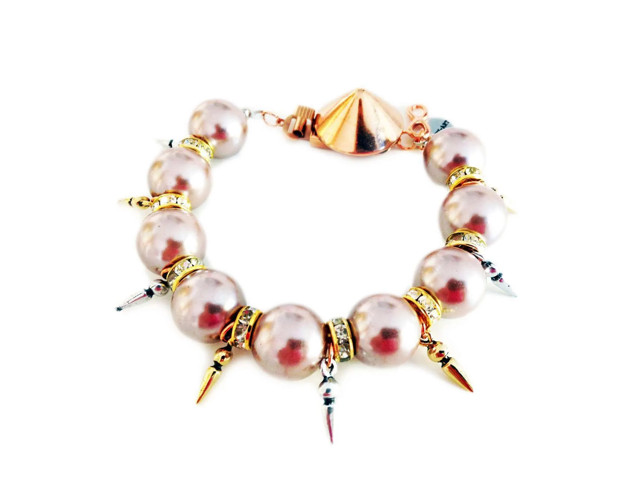 Handmade statement bracelet with vintage rose pearls, Swarovski crystals, rhinestones and gold, silver, rose gold plated brass. sold by Maiden-Art