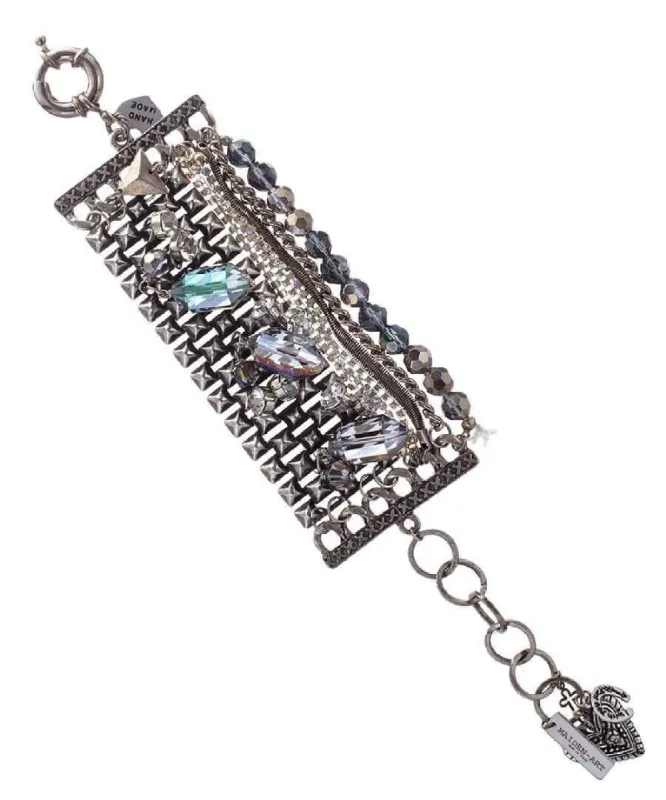 Banded bracelet features iridescent blue beads that dazzle in the light. sold by Maiden-Art