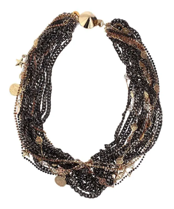 Beaded and Swarovski adorned crystal necklace in gun metal and 18kt gold plated. Black ematite jet necklace. sold by Maiden-Art
