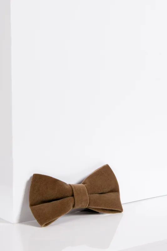VELVET - Light Tan Velvet Bow Tie sold by Marc Darcy