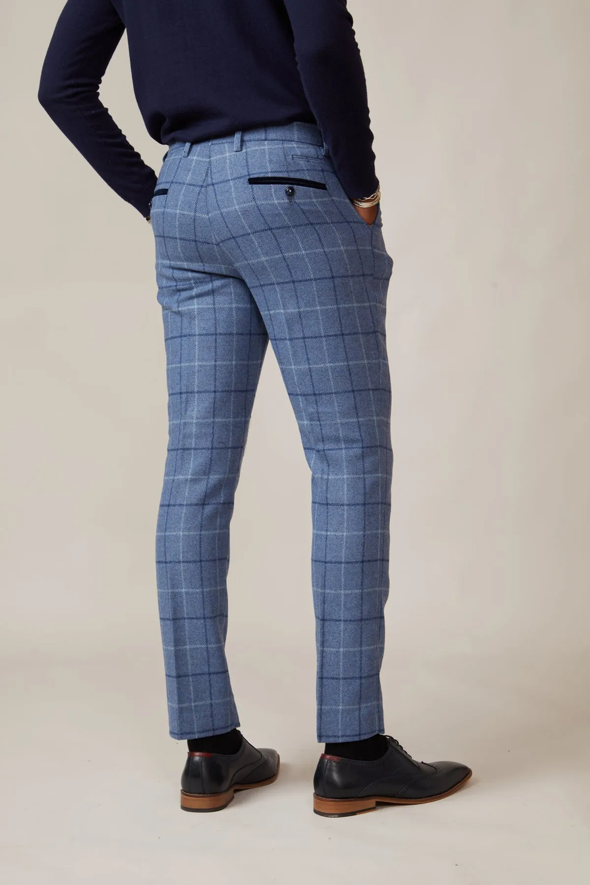 CLINTON - Blue Tweed Check Trousers sold by Marc Darcy product image thumbnail 2