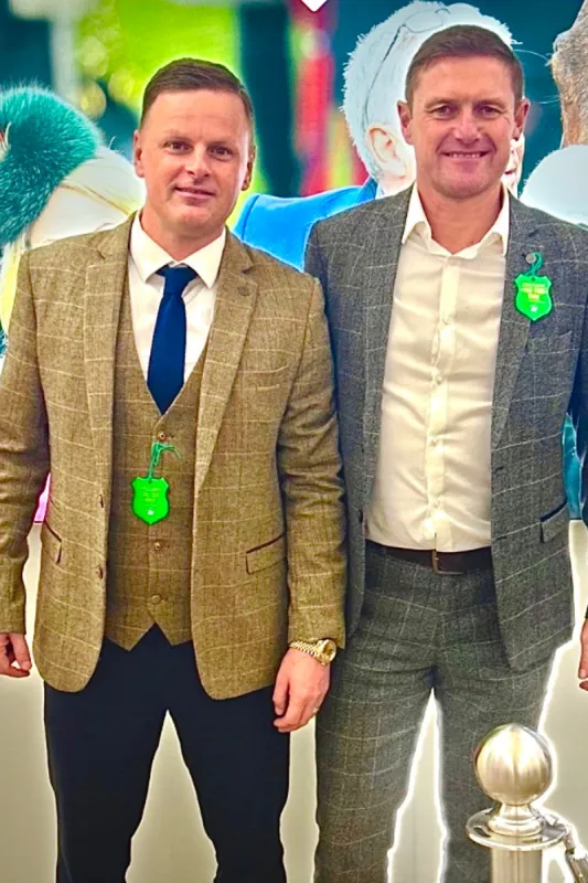 Leyton Orient manager Richie Wellens in Ted Tan Tweed Blazer & Waistcoat made by Marc Darcy