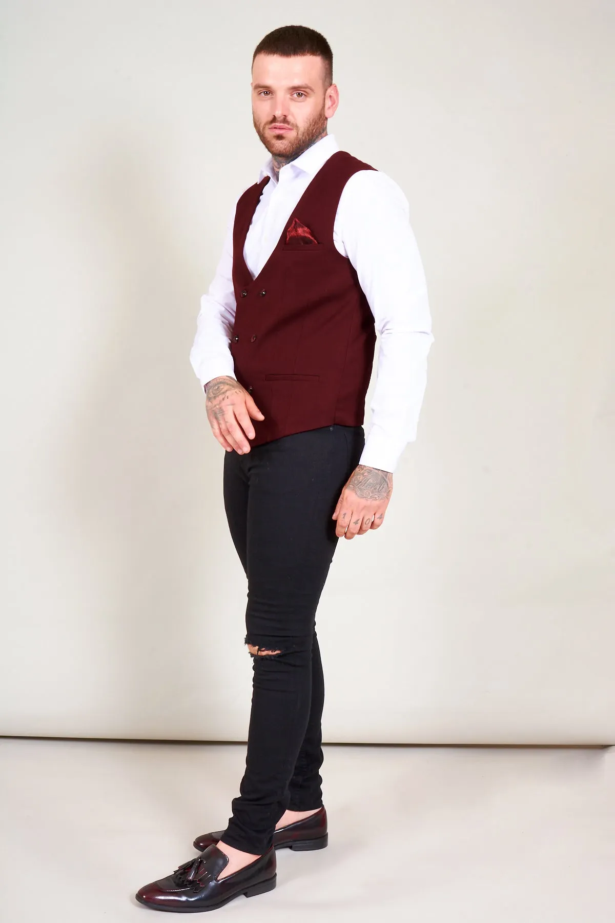 KELLY - Wine Double Breasted Waistcoat sold by Marc Darcy product image thumbnail 5