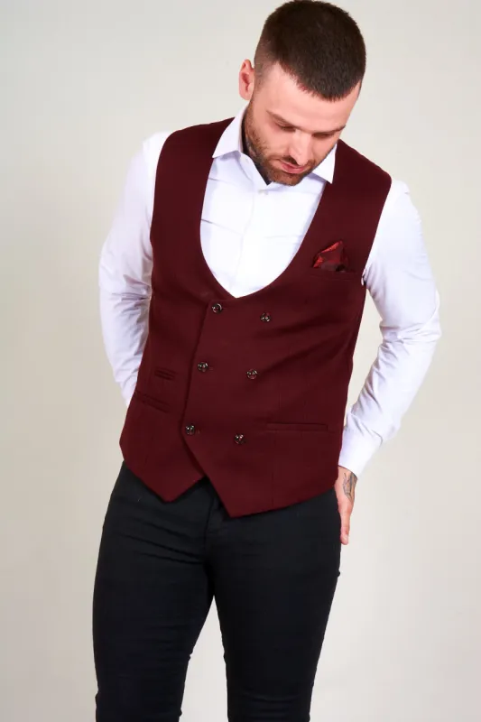 KELLY - Wine Double Breasted Waistcoat sold by Marc Darcy