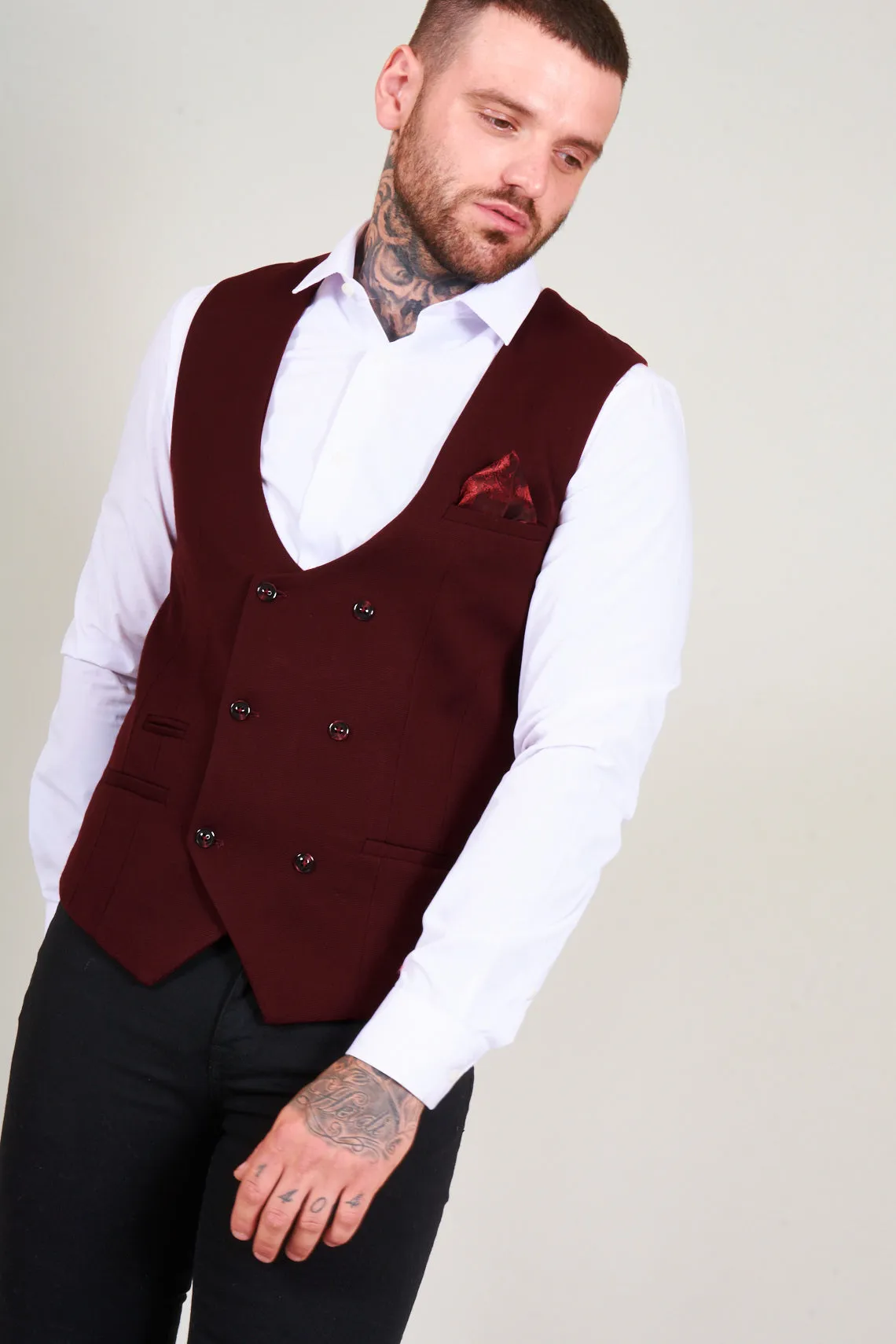 KELLY - Wine Double Breasted Waistcoat sold by Marc Darcy product image thumbnail 4