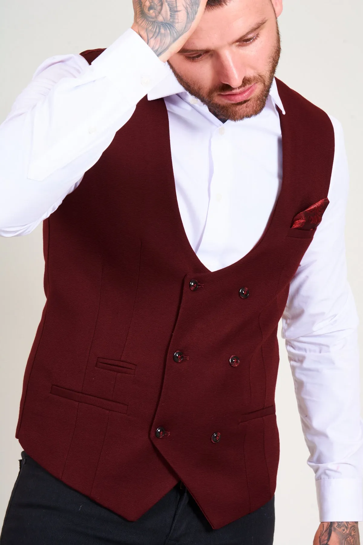 KELLY - Wine Double Breasted Waistcoat sold by Marc Darcy product image thumbnail 3