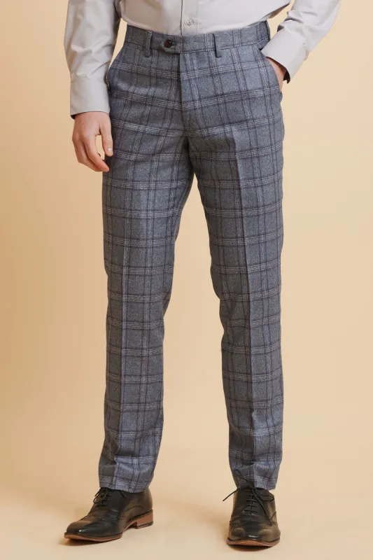 ABBOTT - Blue Tweed Check Trousers sold by Marc Darcy
