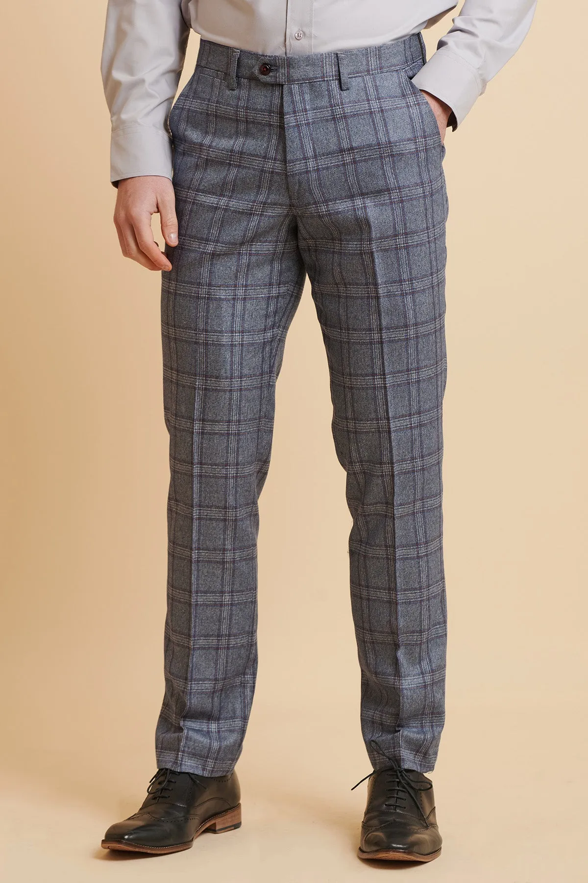 ABBOTT - Blue Tweed Check Trousers sold by Marc Darcy