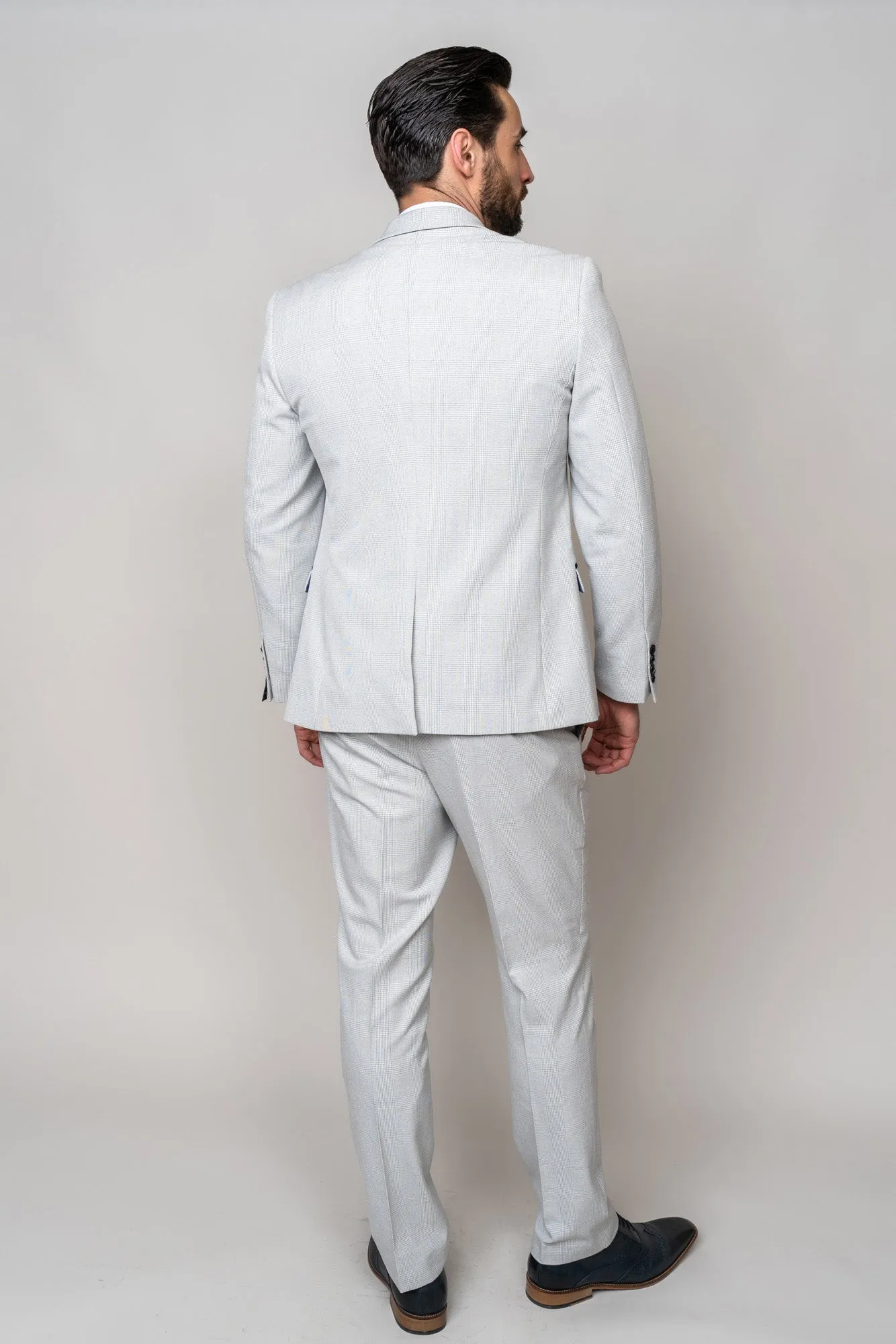 BROMLEY - Stone Check Suit with Kelvin Sky Waistcoat sold by Marc Darcy product image thumbnail 4