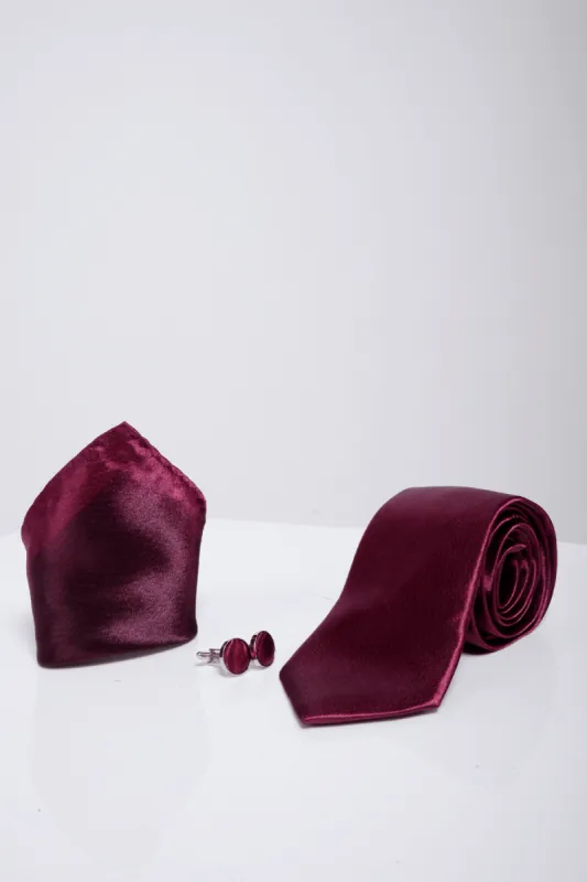 ST - Satin Tie and Pocket Square Set In Plum sold by Marc Darcy