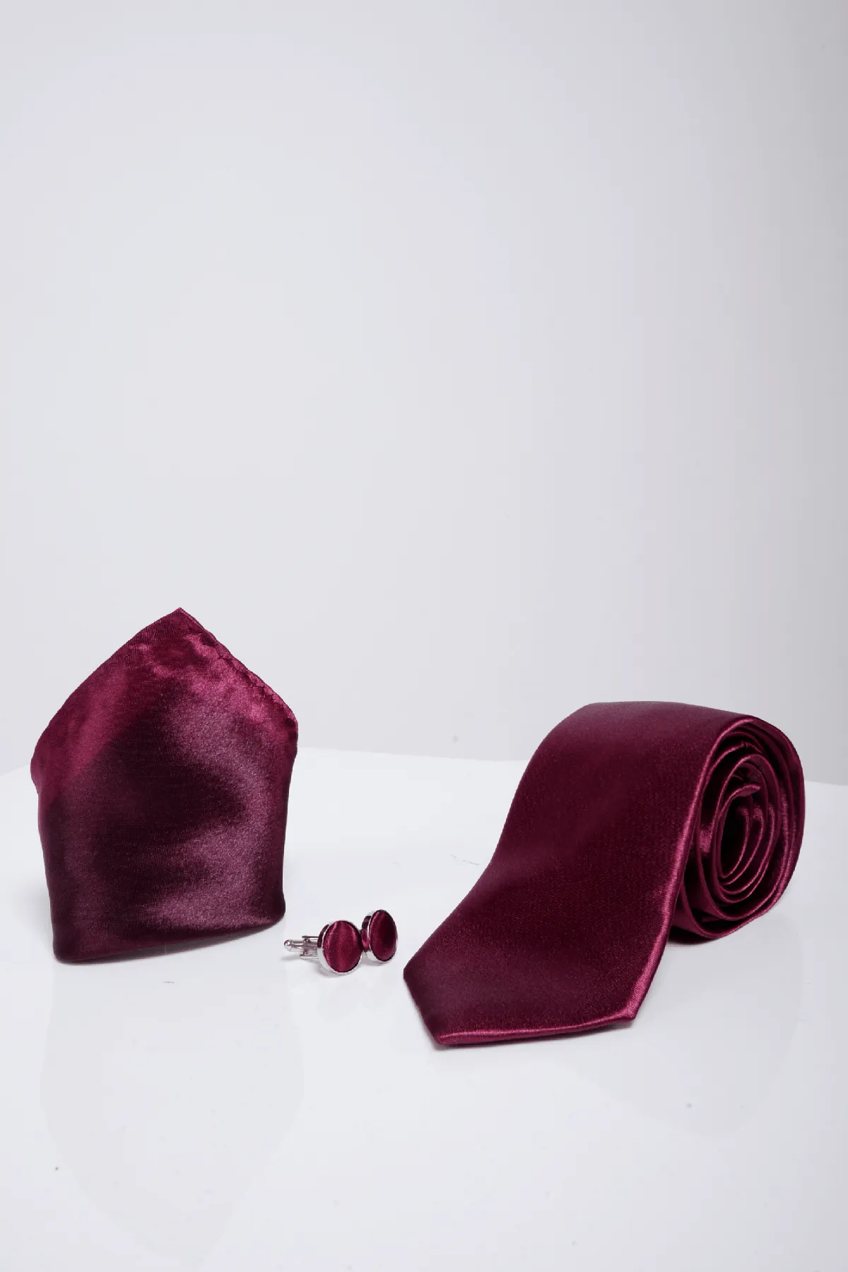 ST - Satin Tie and Pocket Square Set In Plum sold by Marc Darcy