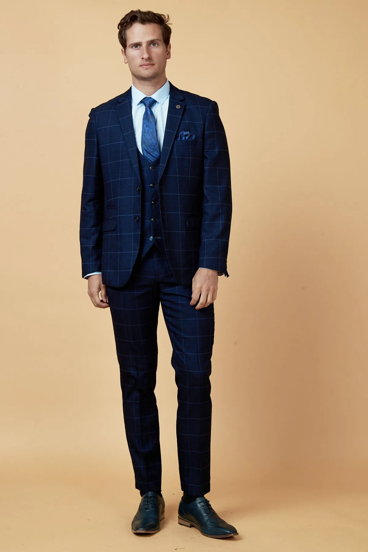EDINSON - Navy Sky Check Three Piece Suit sold by Marc Darcy product image thumbnail 3