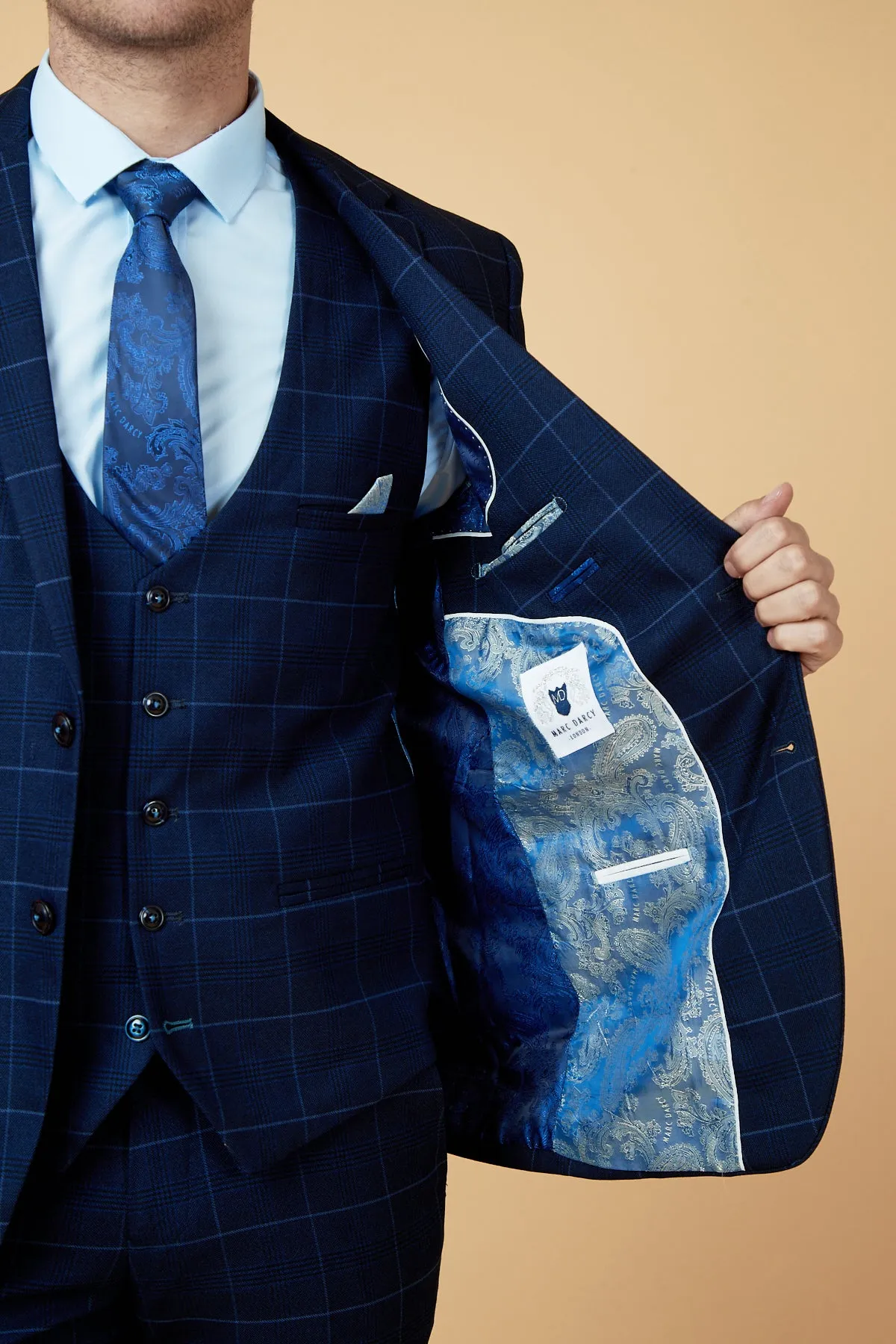 EDINSON - Navy Sky Check Three Piece Suit sold by Marc Darcy product image thumbnail 5