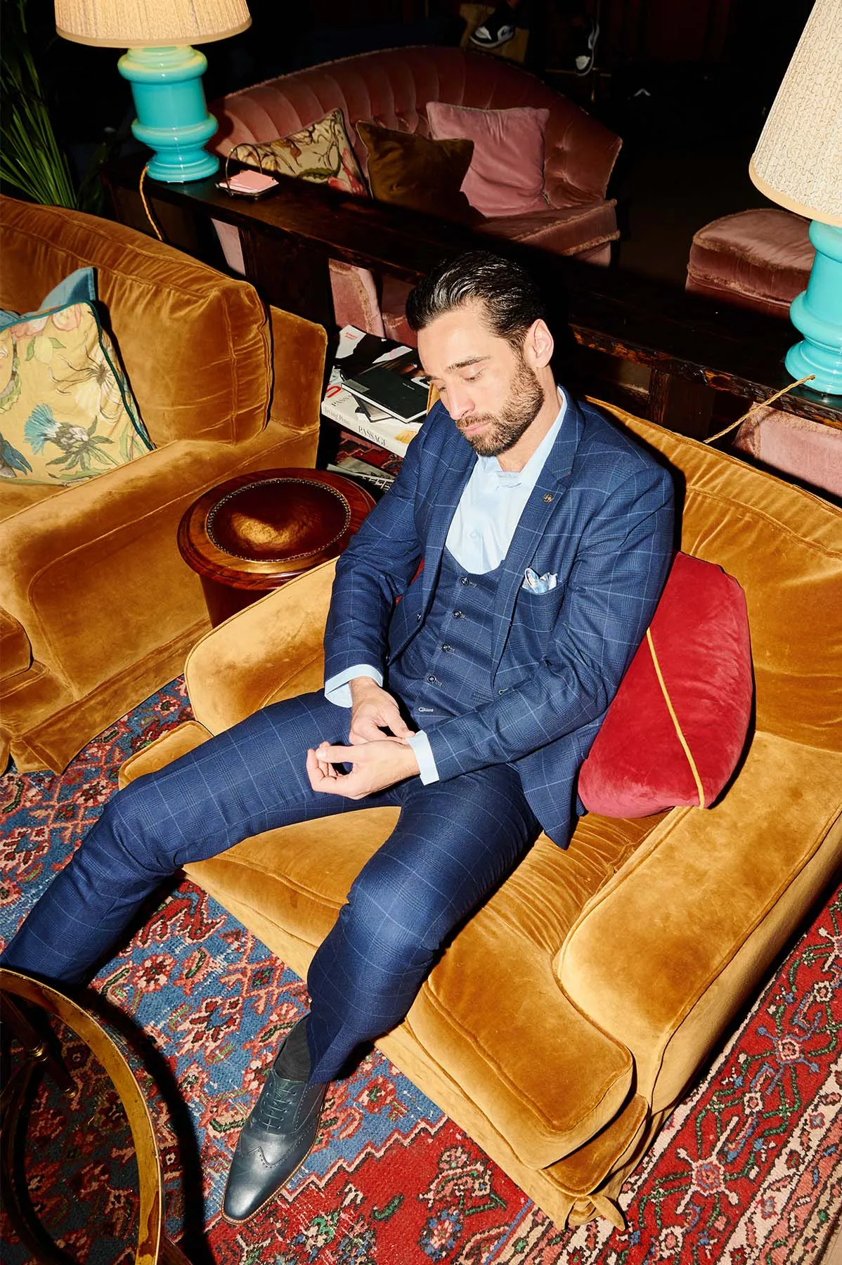 EDINSON - Navy Sky Check Three Piece Suit sold by Marc Darcy
