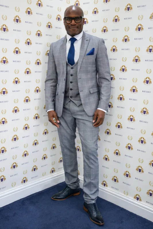 Former Chelsea Footballer Frank Sinclair in Jerry Grey Check Suit sold by Marc Darcy