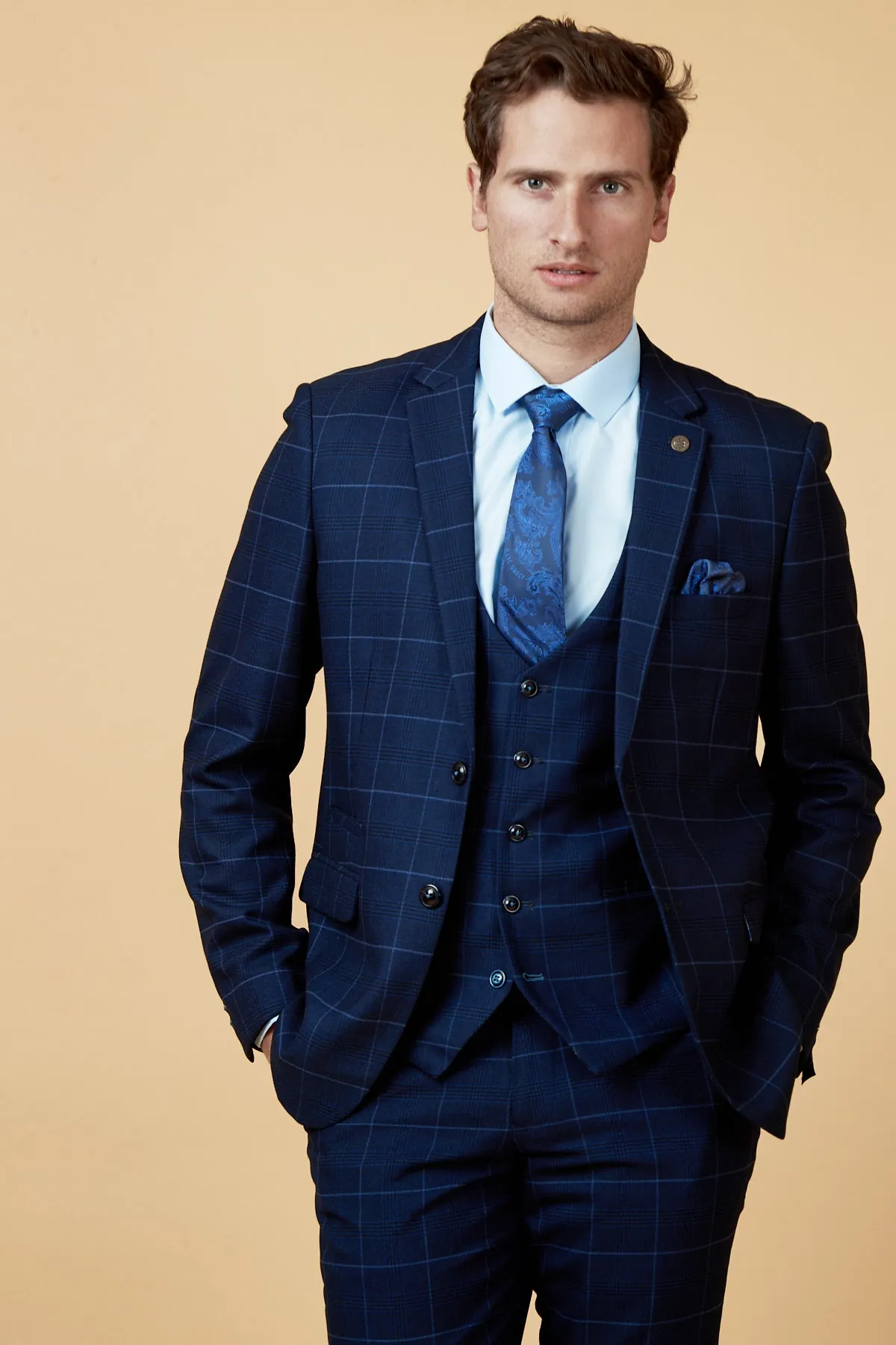 EDINSON - Navy Sky Check Three Piece Suit sold by Marc Darcy product image thumbnail 4