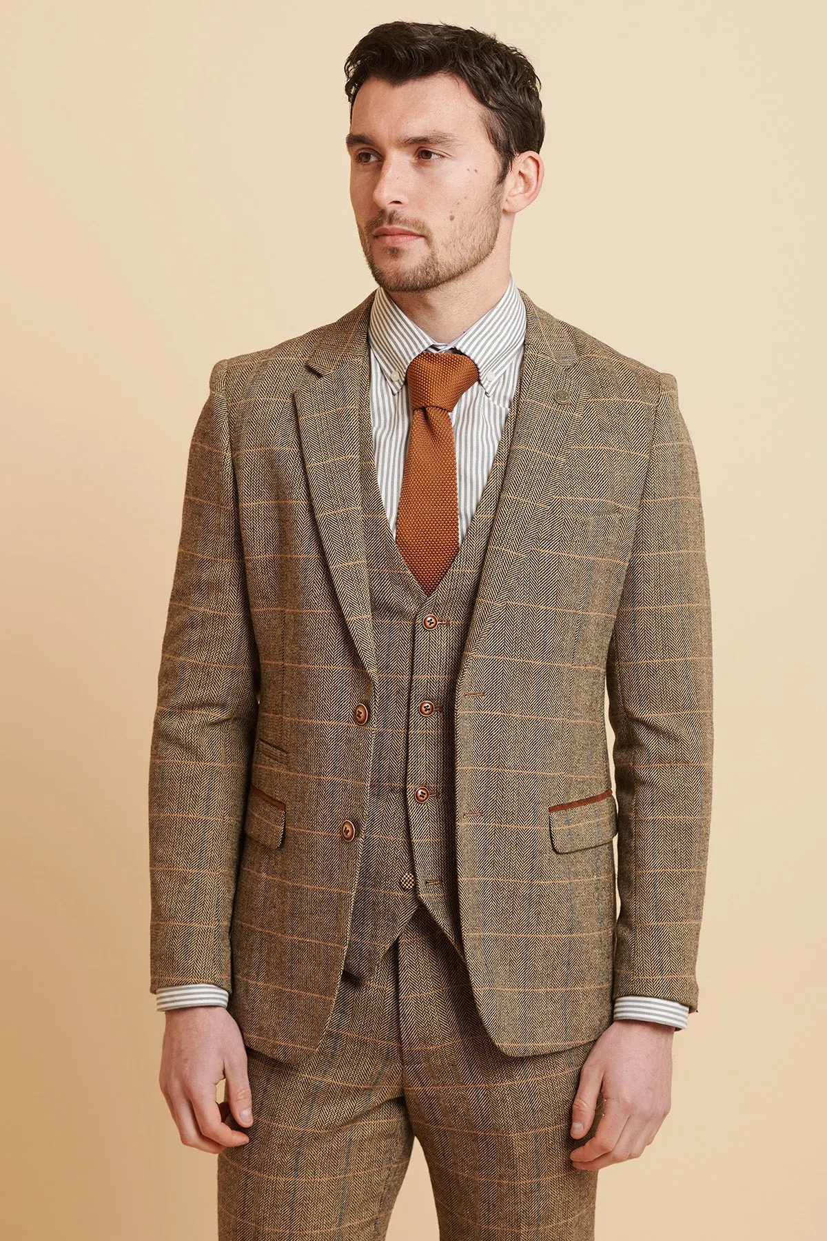 TED - Tan Tweed Check Three Piece Suit sold by Marc Darcy product image thumbnail 4
