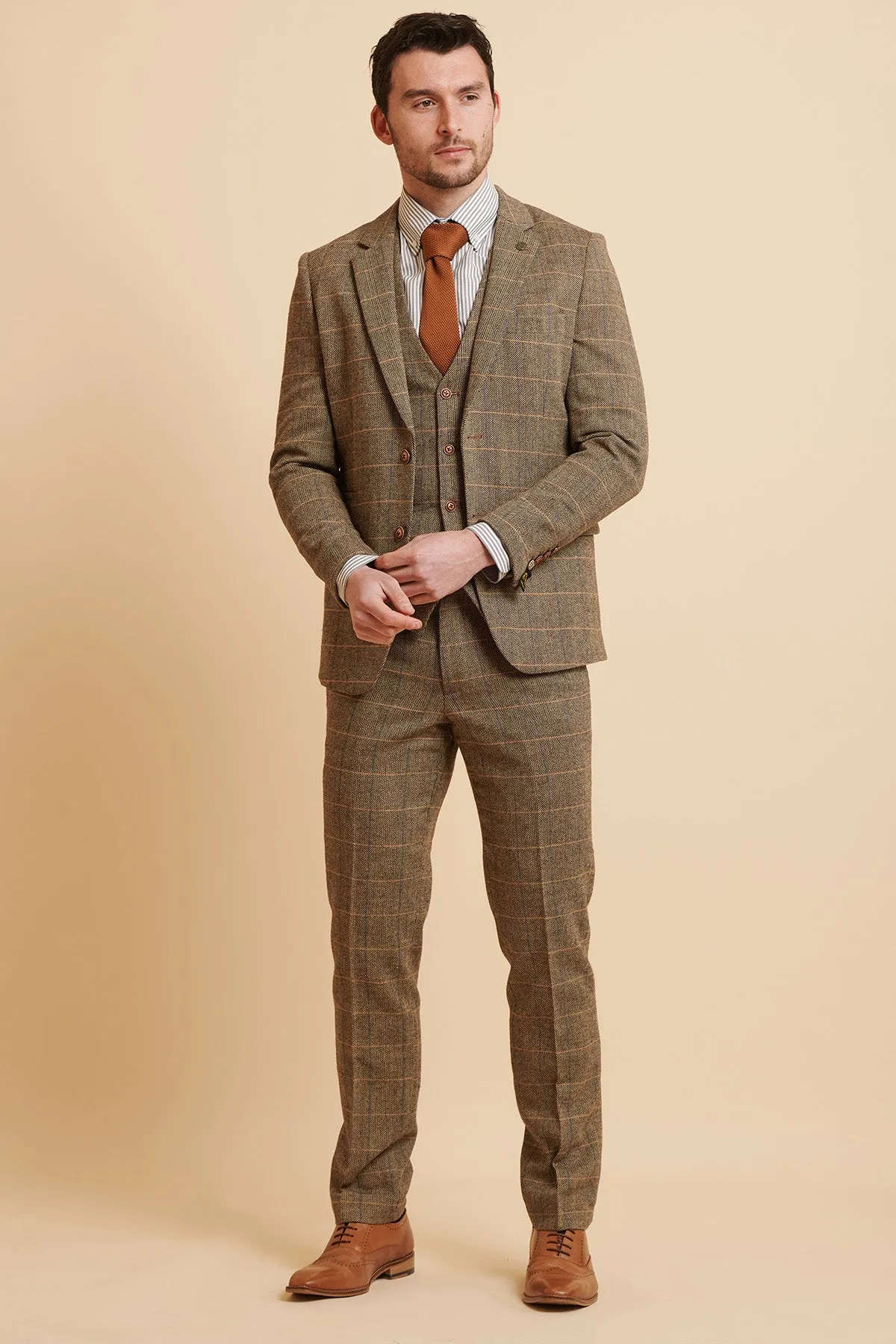 TED - Tan Tweed Check Three Piece Suit sold by Marc Darcy product image thumbnail 2