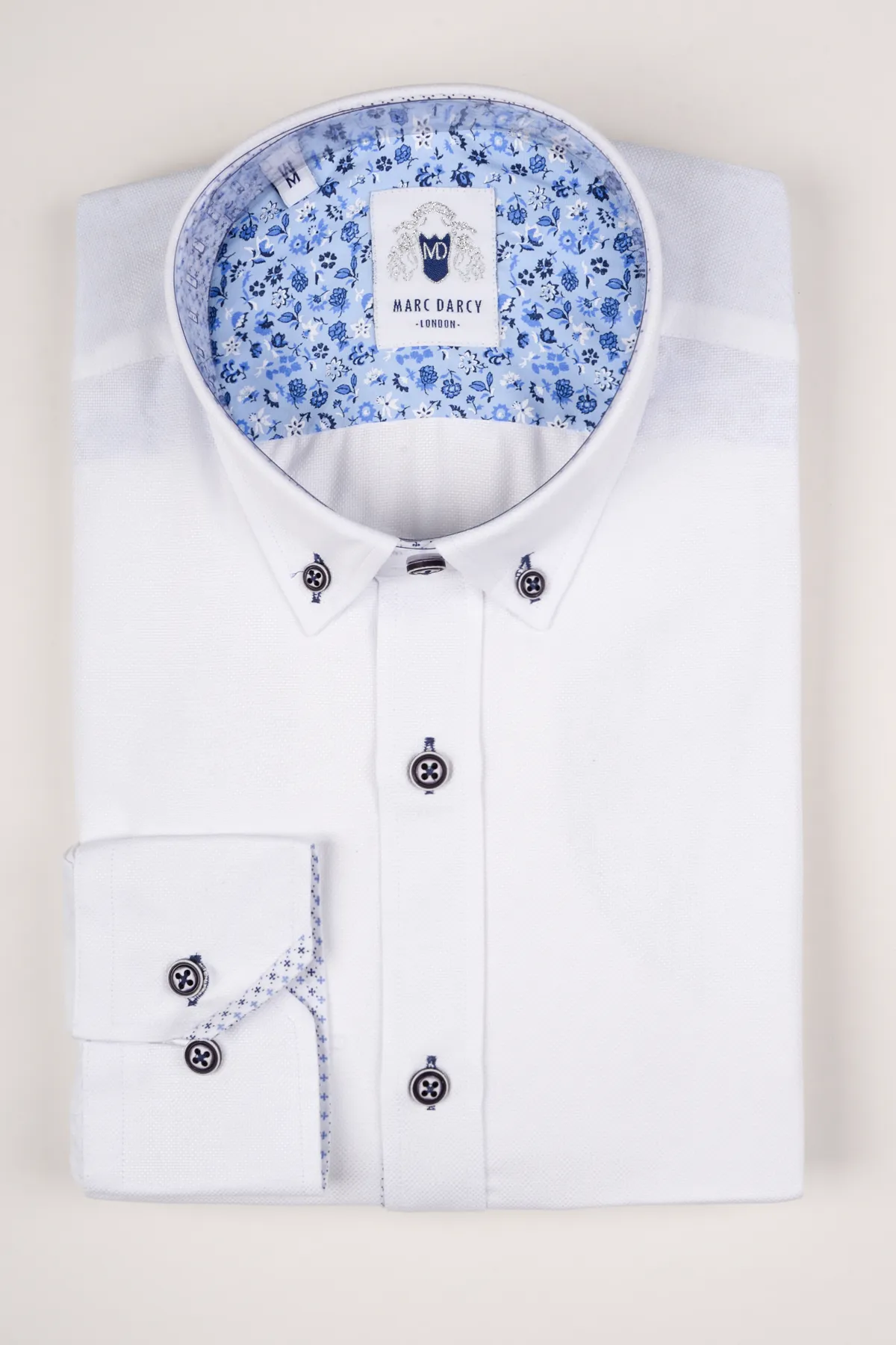 CHARLIE - White Oxford Shirt With Blue Buttons sold by Marc Darcy