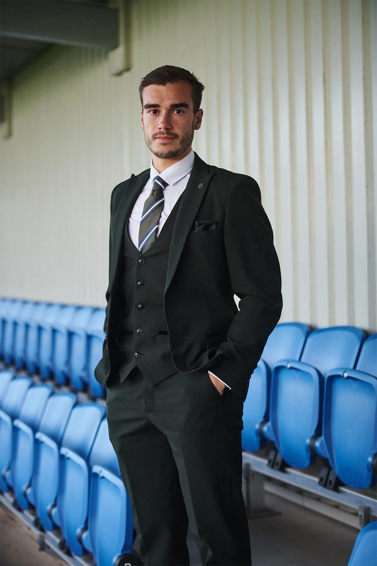The Leicester City F.C. Collection - BROMLEY Olive Green Check Suit As Worn By Harry Winks sold by Marc Darcy