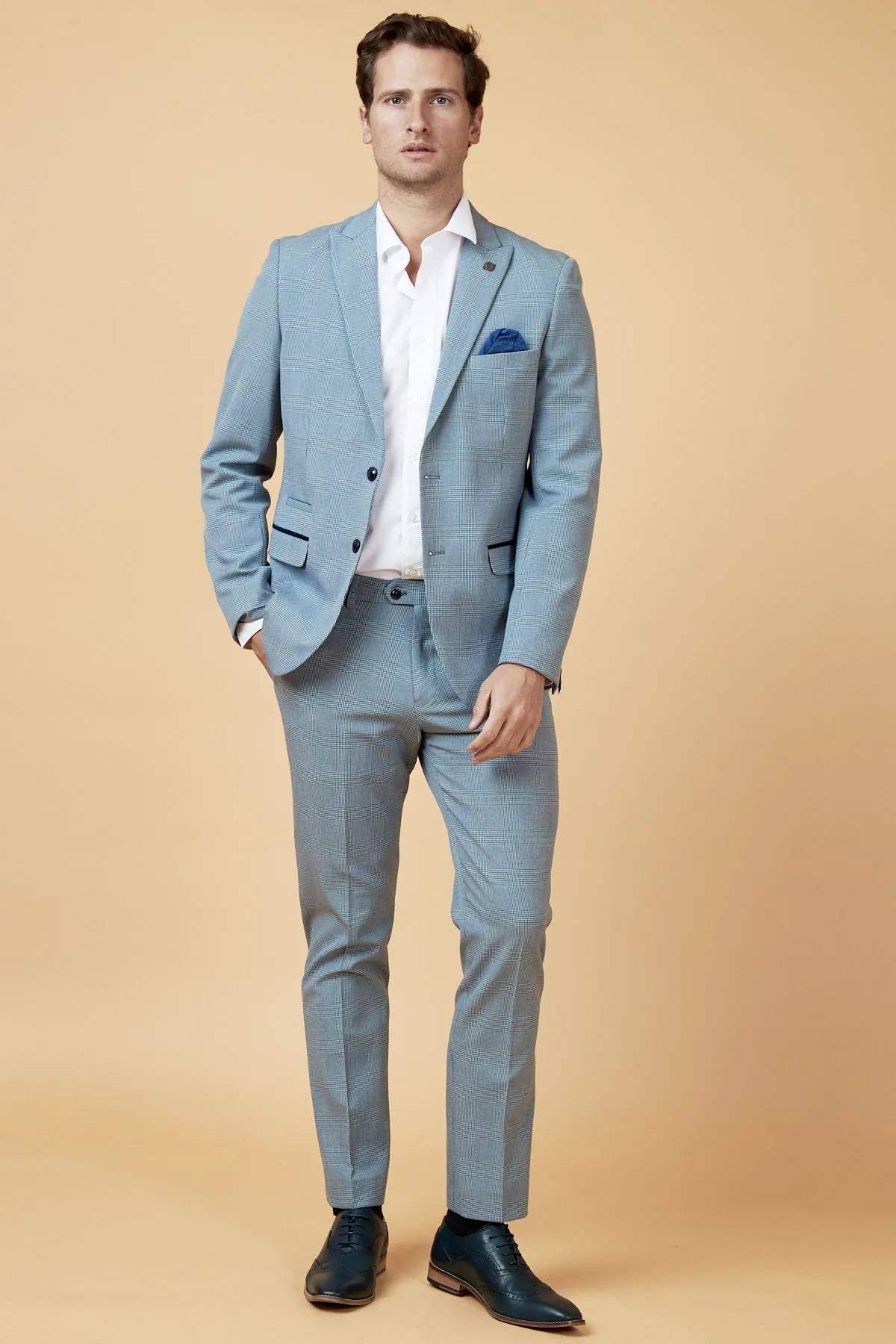 BROMLEY - Sky Blue Check Two Piece Suit sold by Marc Darcy