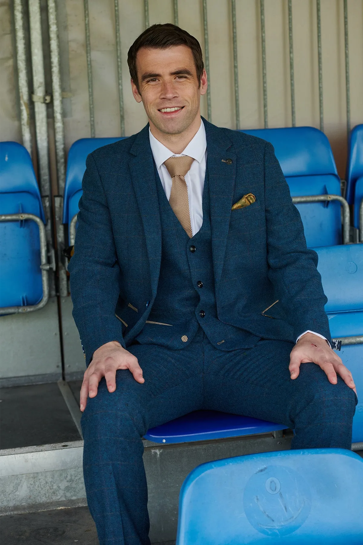 The Everton Collection | Séamus Coleman In DION Blue Tweed Check Suit sold by Marc Darcy