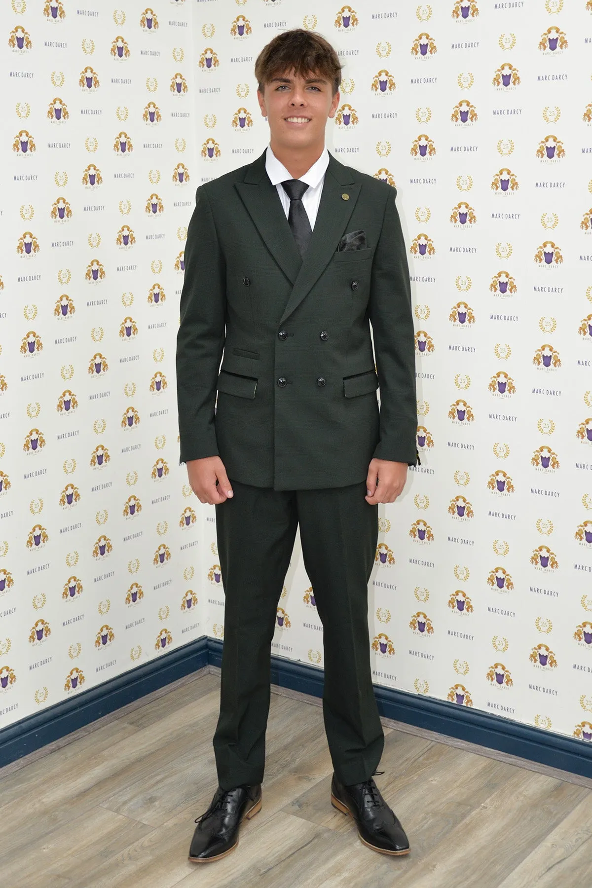 Coronation Street's Mason Radcliffe (Luca Toolan) In BROMLEY Olive Green Double Breasted Two Piece Suit sold by Marc Darcy