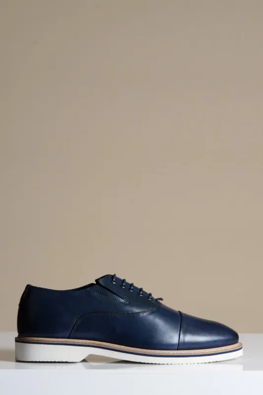 GAVIN - Navy Blue Leather Cap Toe Oxford Shoe sold by Marc Darcy