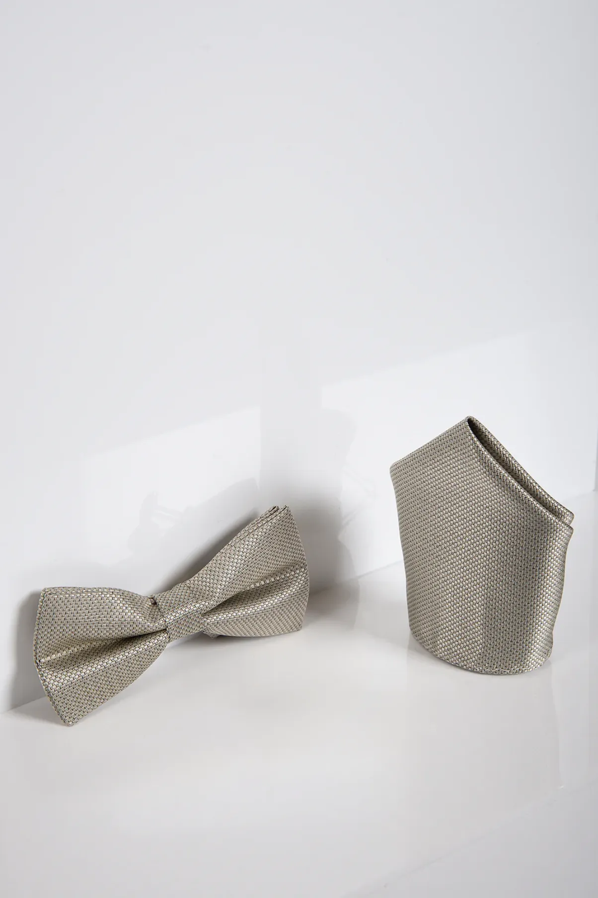 TB17 - Birdseye Print Bow Tie and Pocket Square Set In Tan sold by Marc Darcy product image thumbnail 2