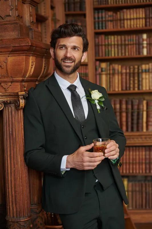 BROMLEY - Olive Green Check Three Piece Suit sold by Marc Darcy