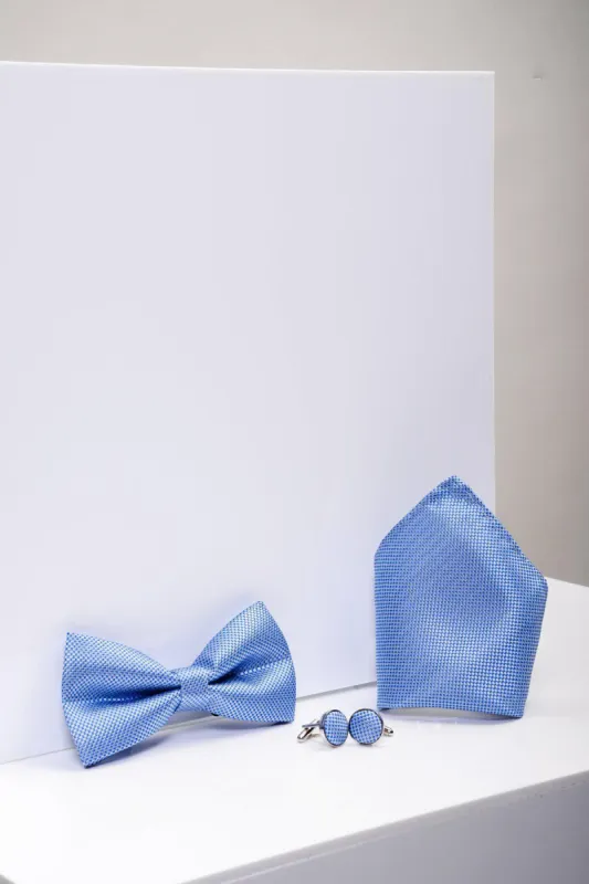 TB17 - Birdseye Print Bow Tie and Pocket Square Set In Blue sold by Marc Darcy