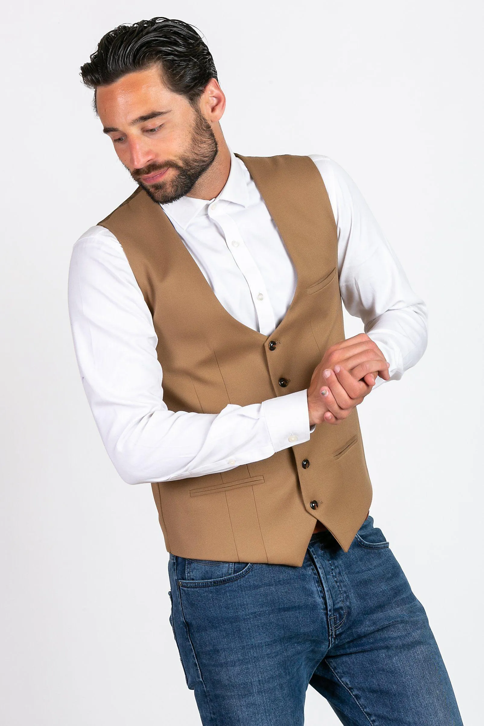 KELLY - Tan Single Breasted Waistcoat sold by Marc Darcy product image thumbnail 3