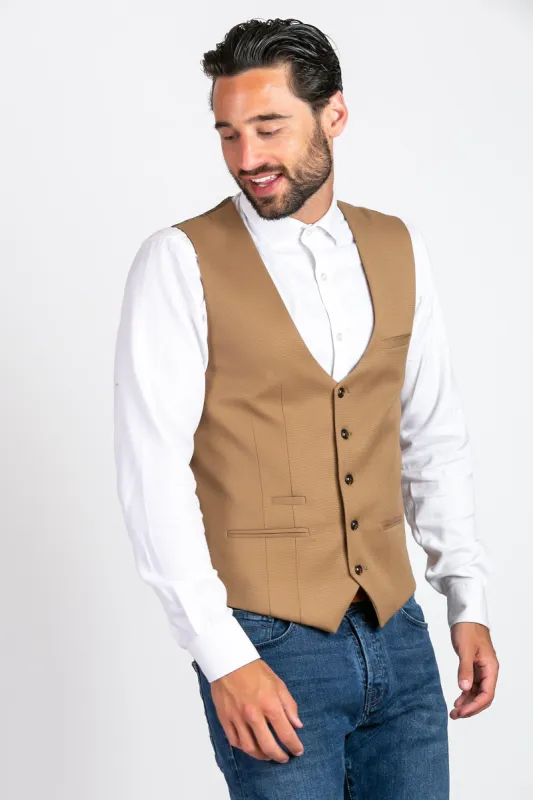 KELLY - Tan Single Breasted Waistcoat sold by Marc Darcy