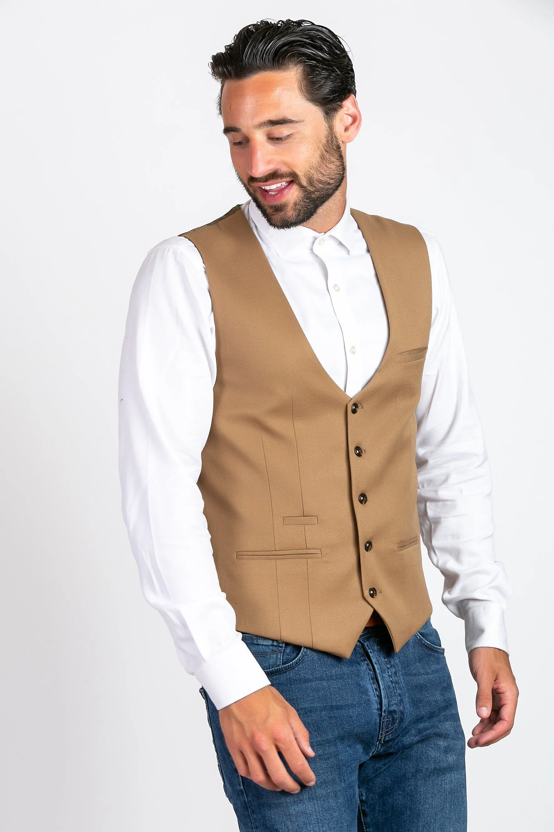 KELLY - Tan Single Breasted Waistcoat sold by Marc Darcy