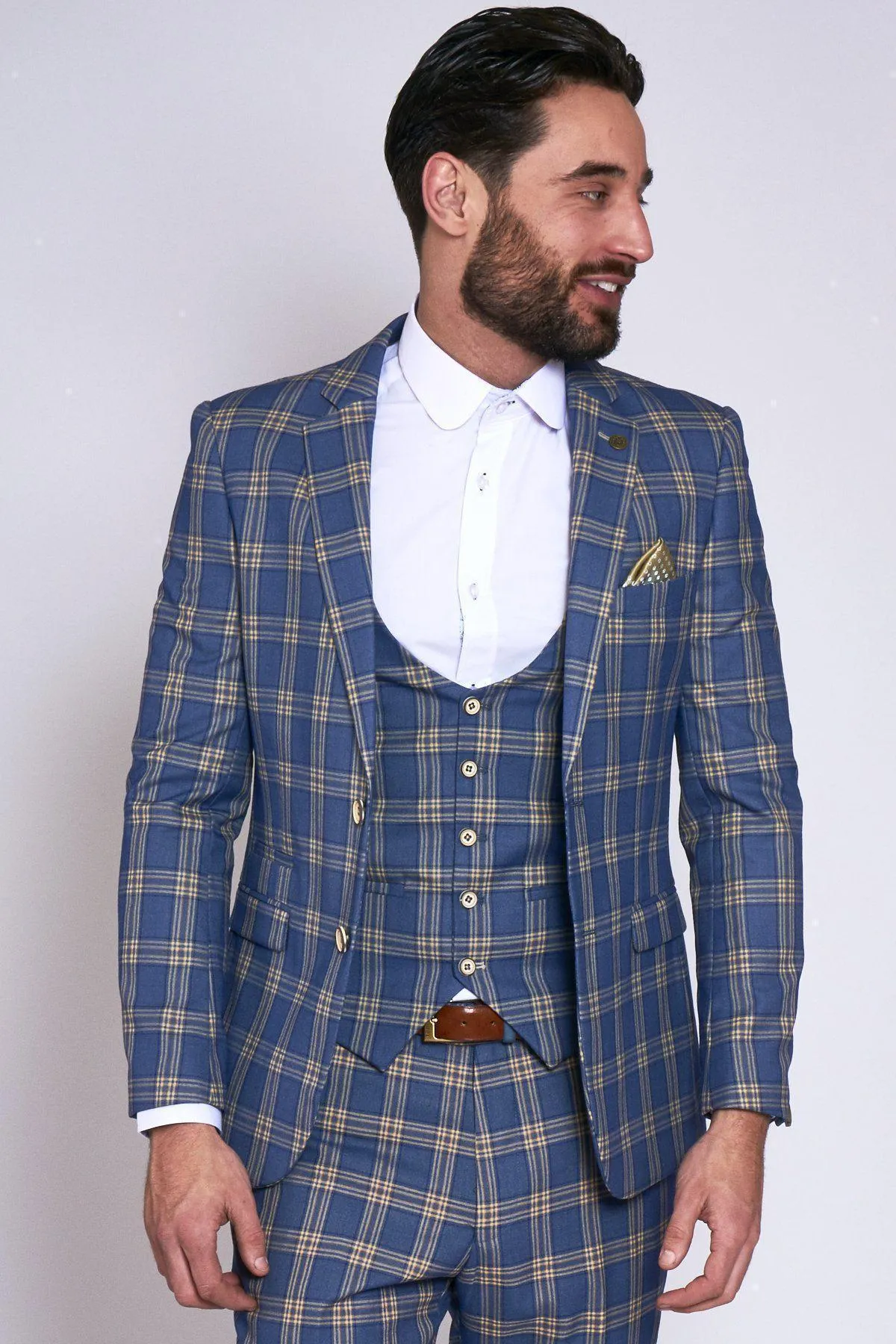 TONY - Blue Yellow Check Blazer sold by Marc Darcy
