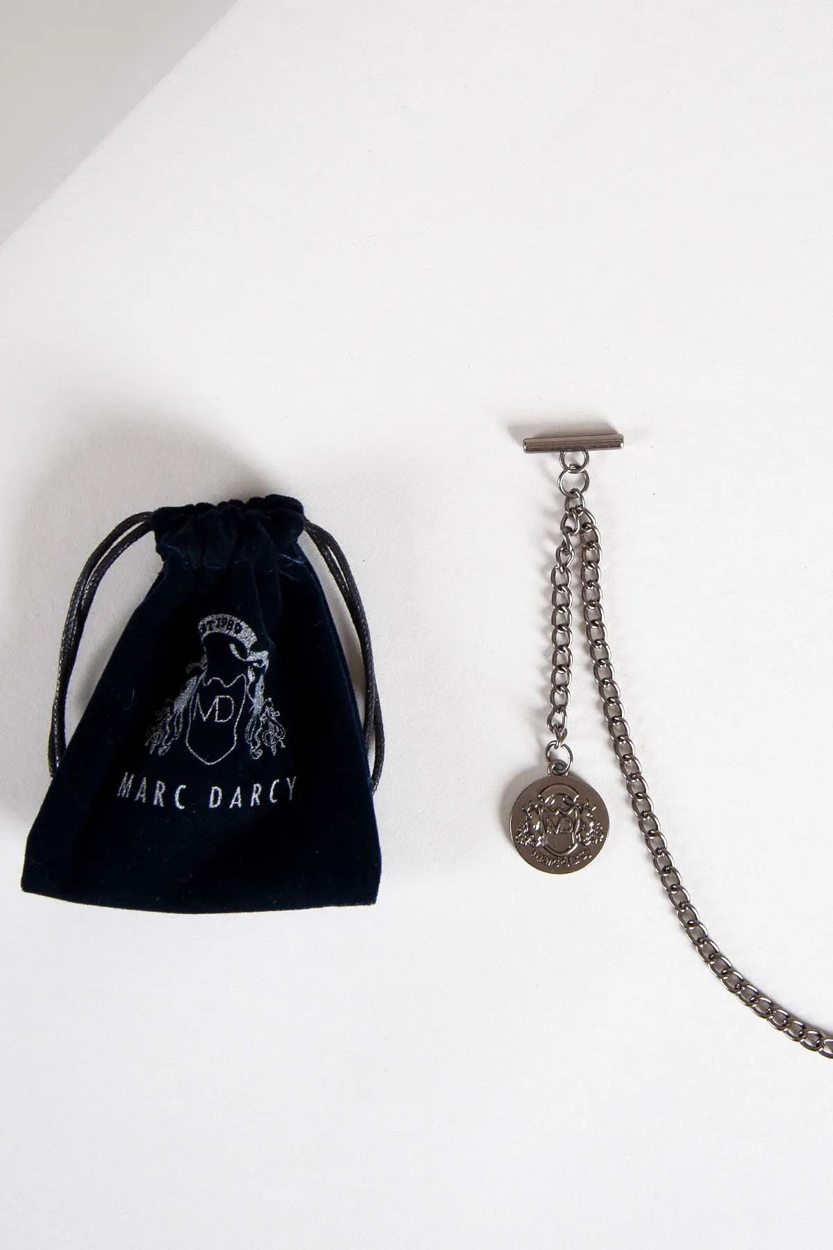 Antique Style Silver Plated Marc Darcy T-Bar Waistcoat Chain MD Velvet Keepsafe Pouch sold by Marc Darcy product image thumbnail 3