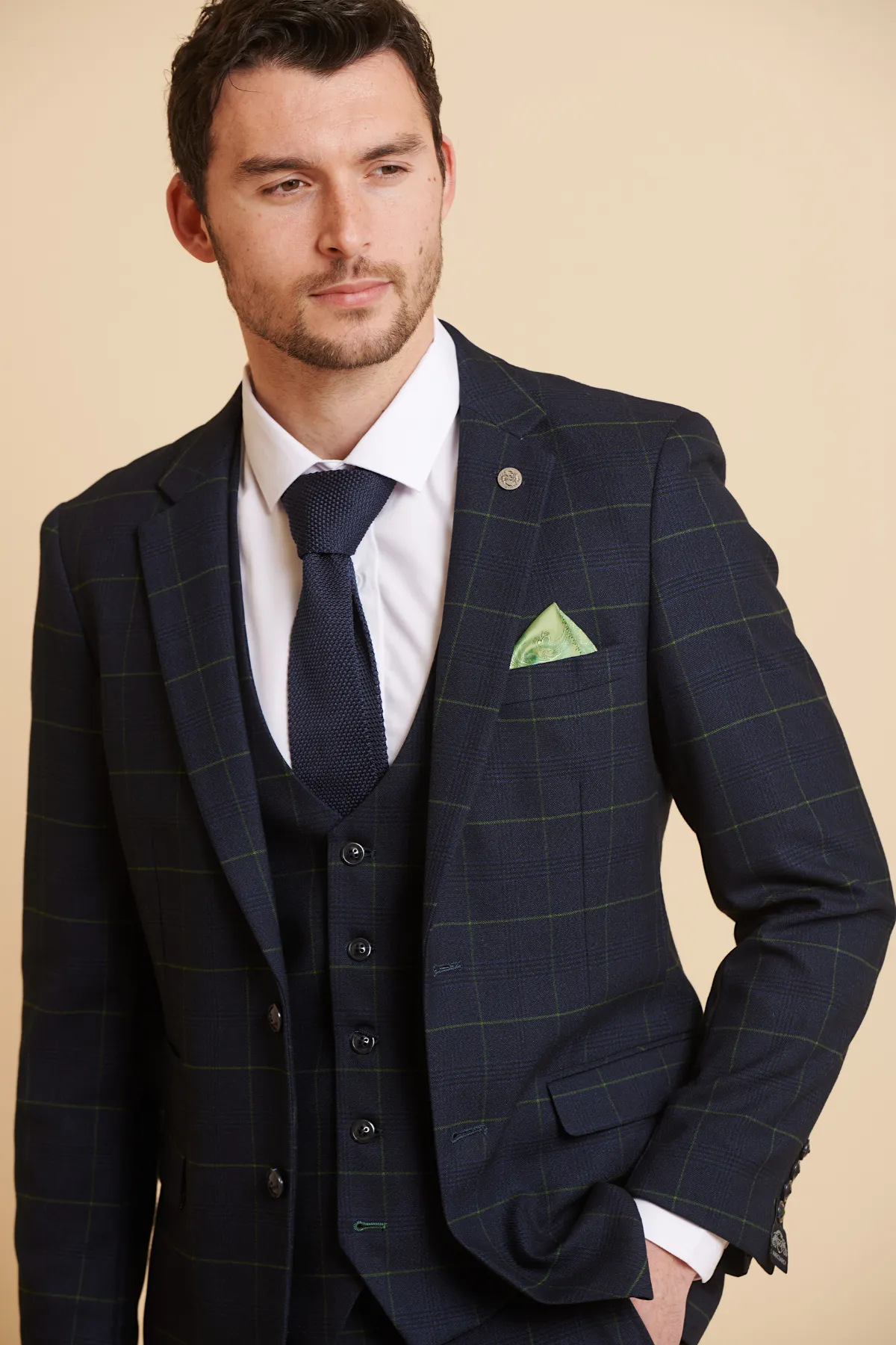 The Everton Collection | James Tarkowski In EDINSON Navy Green Check Suit sold by Marc Darcy product image thumbnail 4