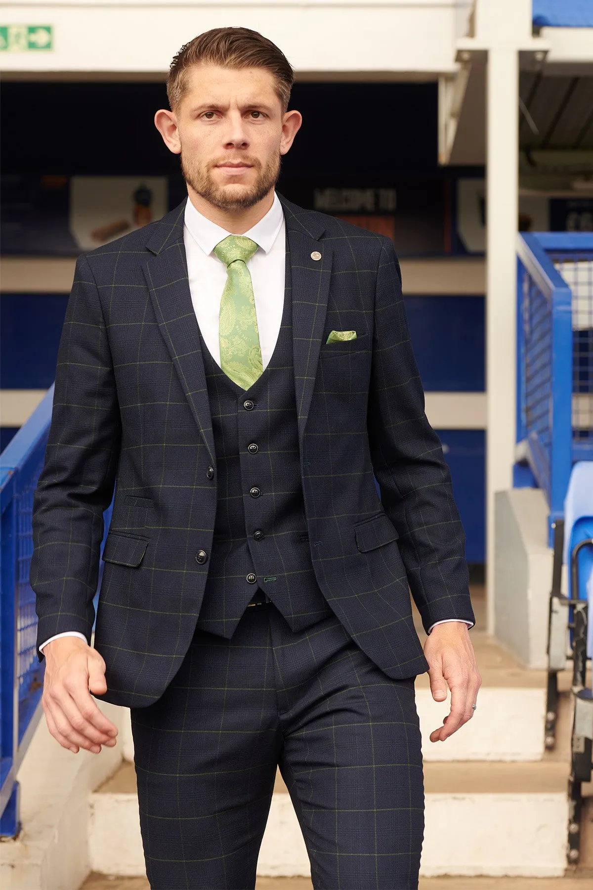 The Everton Collection | James Tarkowski In EDINSON Navy Green Check Suit sold by Marc Darcy product image thumbnail 2