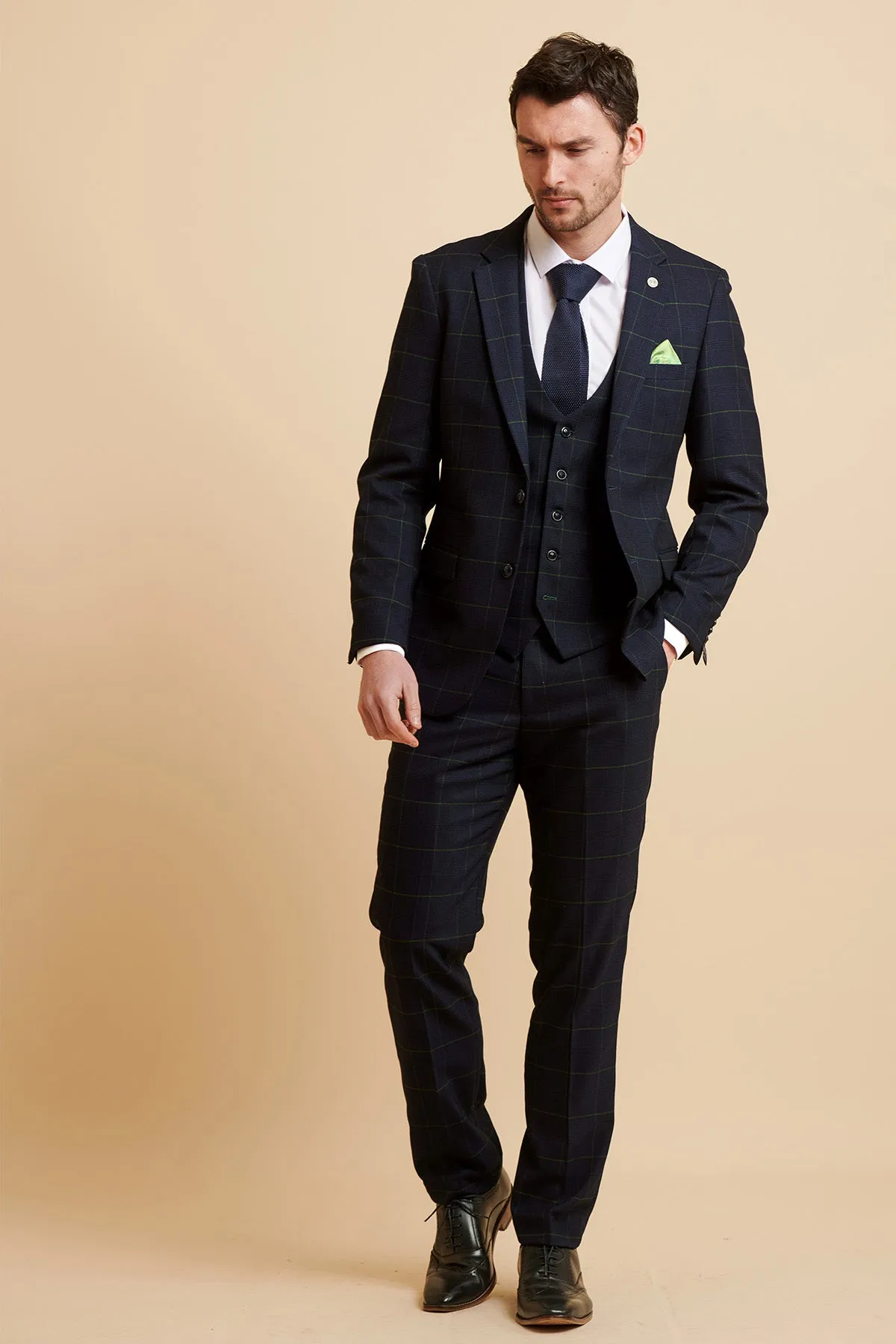 The Everton Collection | James Tarkowski In EDINSON Navy Green Check Suit sold by Marc Darcy product image thumbnail 3