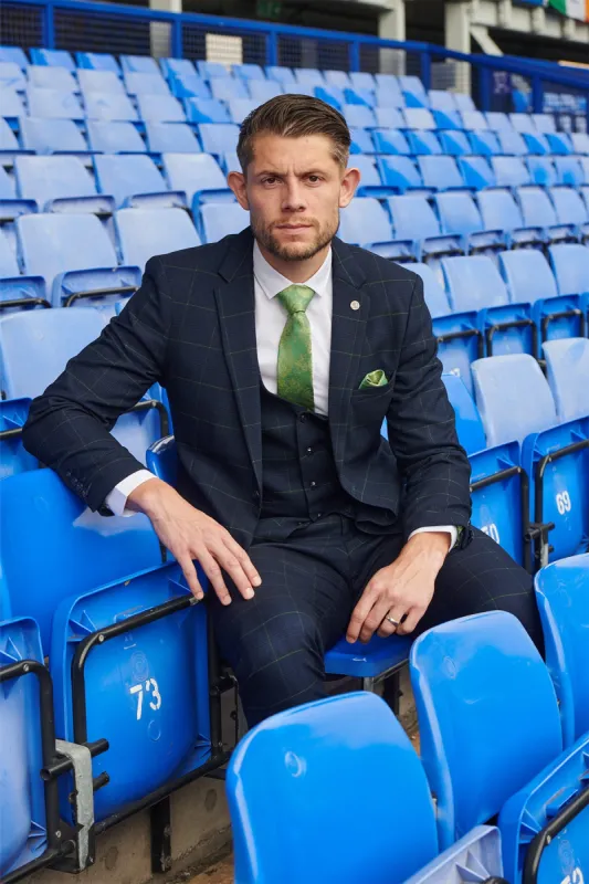 The Everton Collection | James Tarkowski In EDINSON Navy Green Check Suit made by Marc Darcy