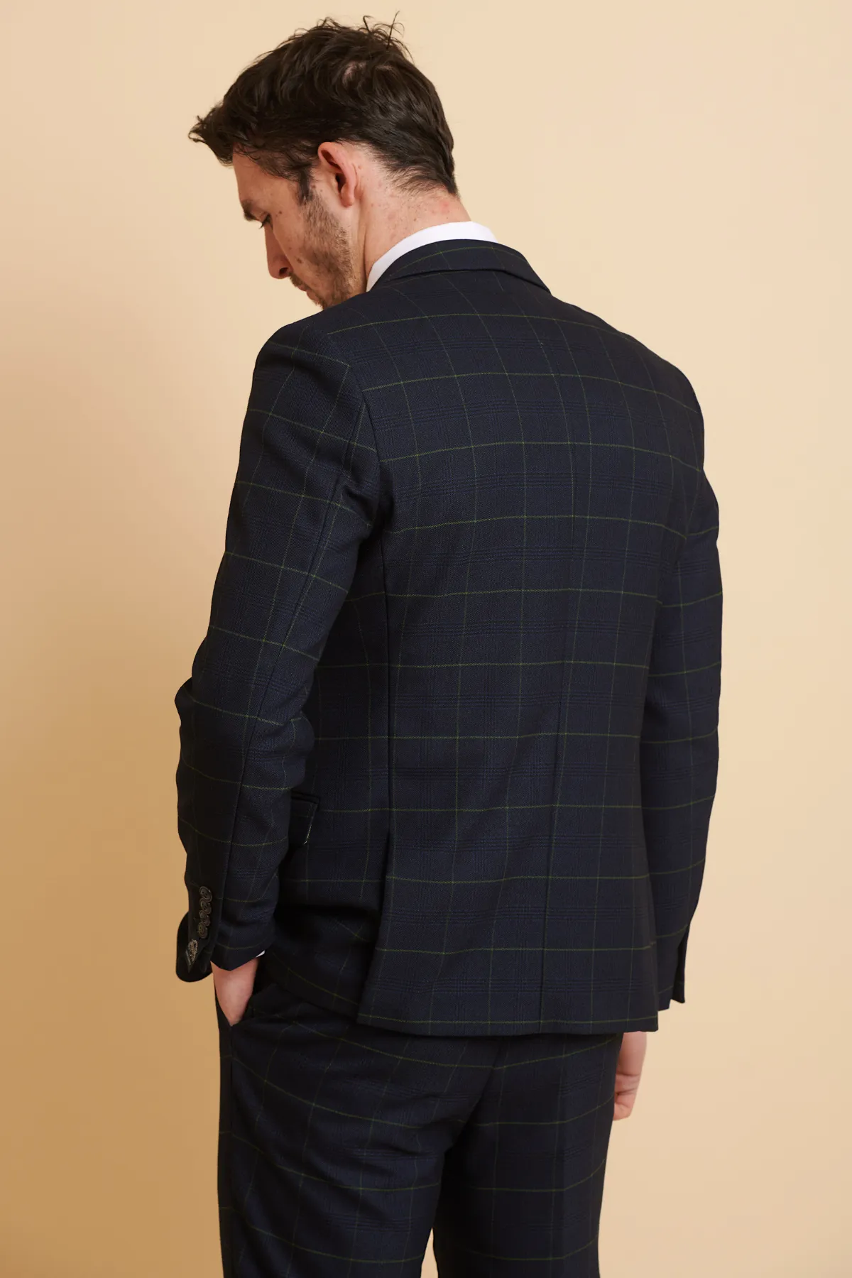 The Everton Collection | James Tarkowski In EDINSON Navy Green Check Suit sold by Marc Darcy product image thumbnail 5
