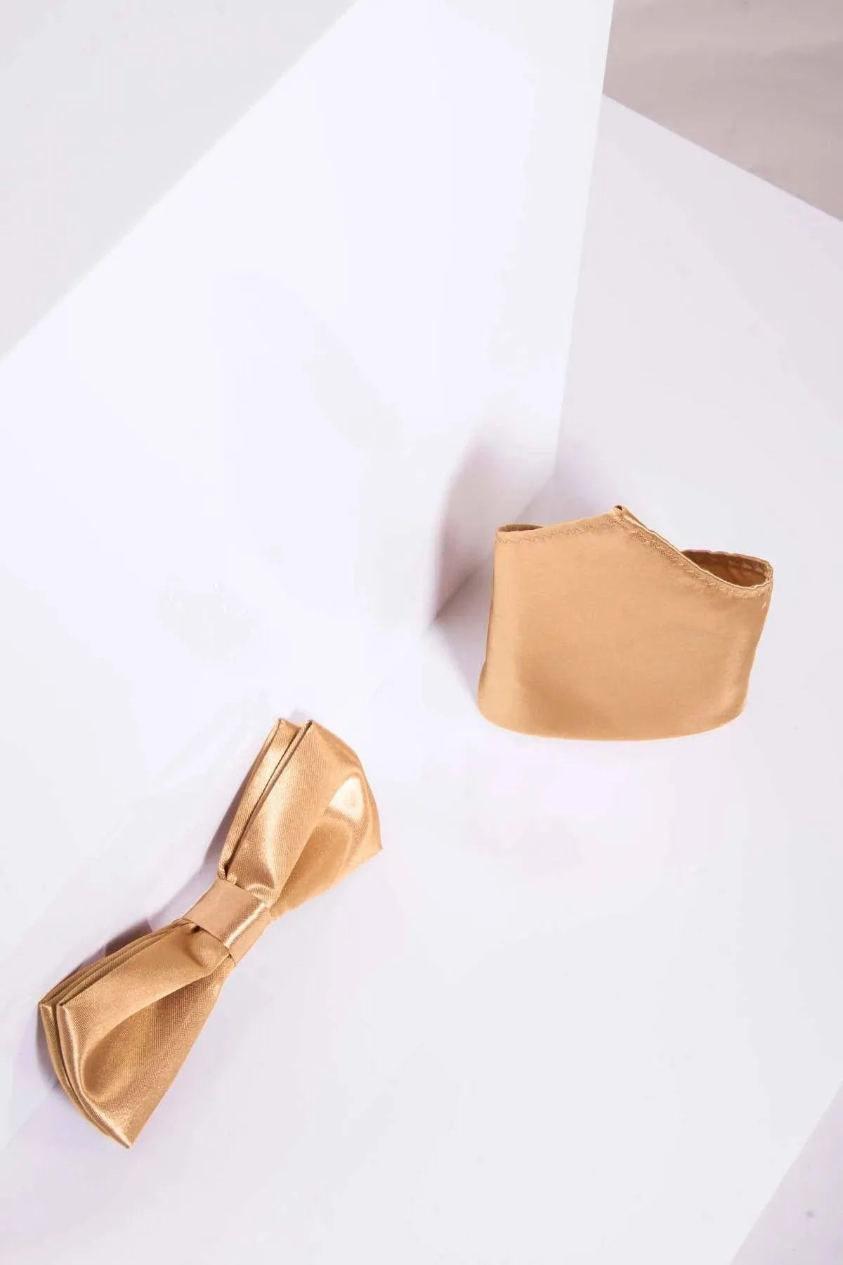 STANLEY - Satin Bow Tie and Pocket Square Set In Gold sold by Marc Darcy product image thumbnail 2