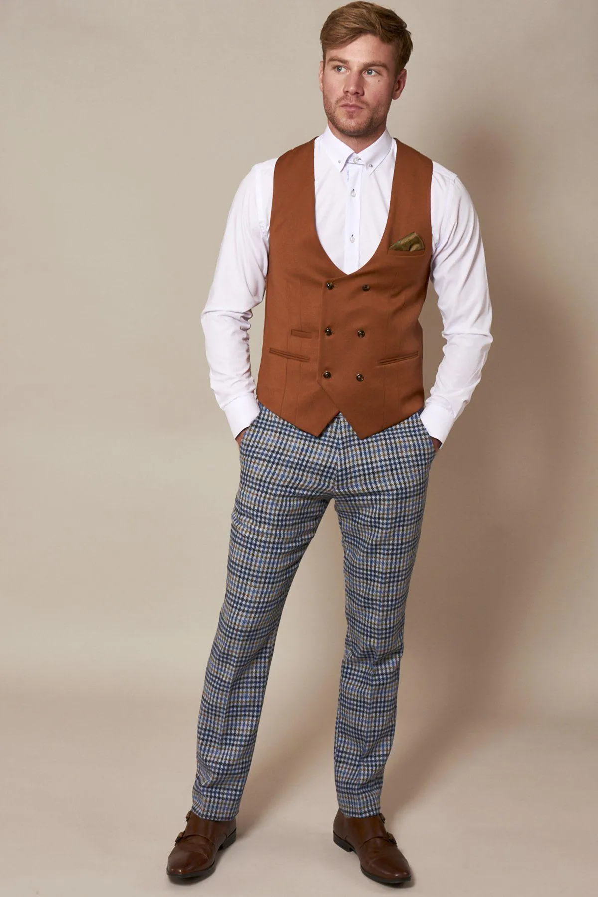KELLY - Dark Tan Double Breasted Waistcoat sold by Marc Darcy product image thumbnail 4