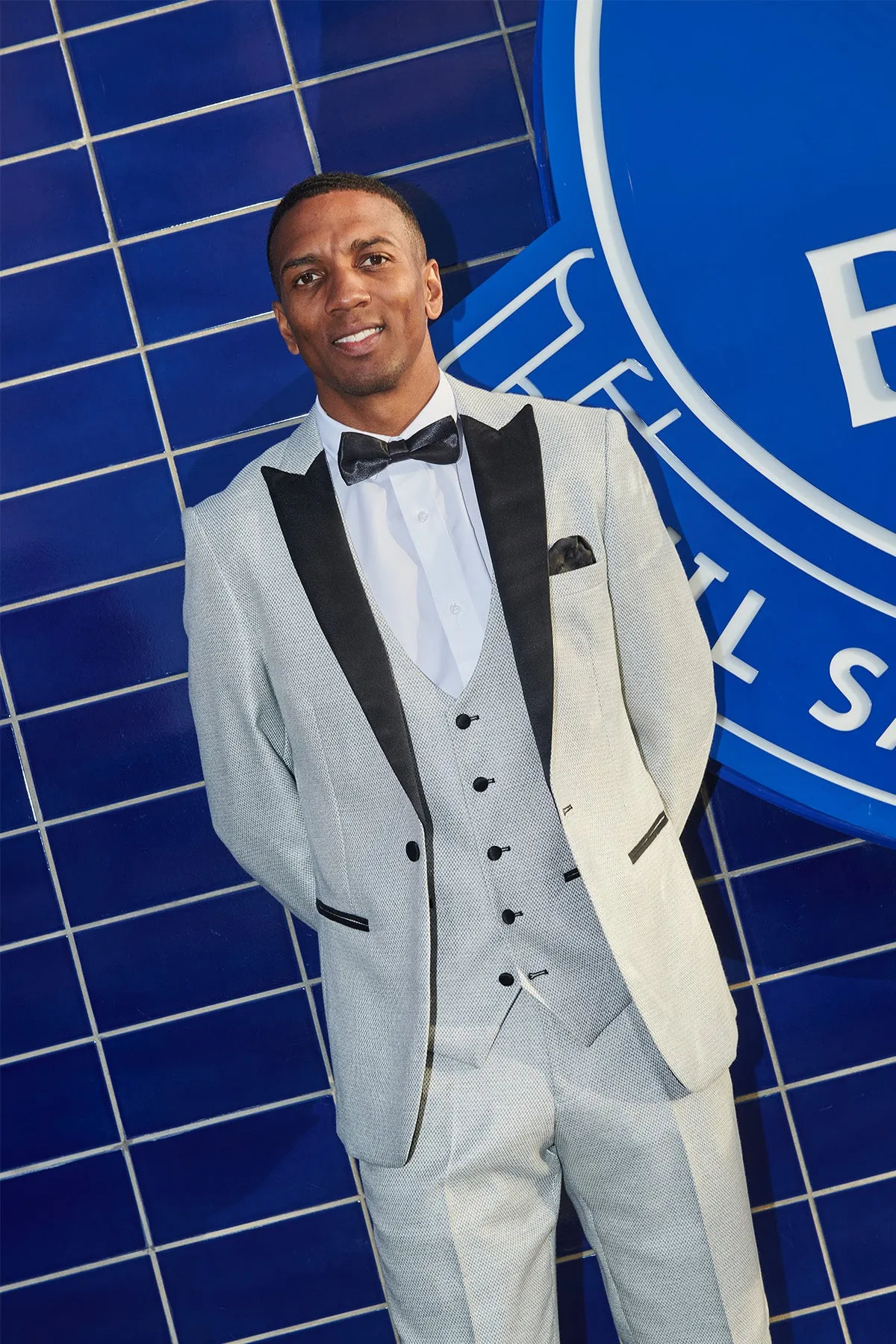 The Everton Collection | Ashley Young In SPENCER Stone Tux Lapel Suit sold by Marc Darcy product image thumbnail 3