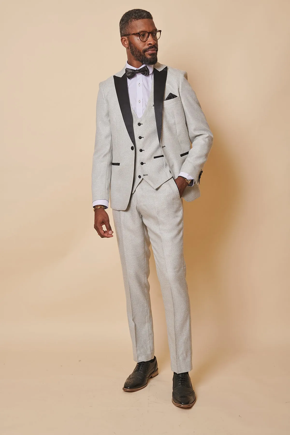 The Everton Collection | Ashley Young In SPENCER Stone Tux Lapel Suit sold by Marc Darcy product image thumbnail 4