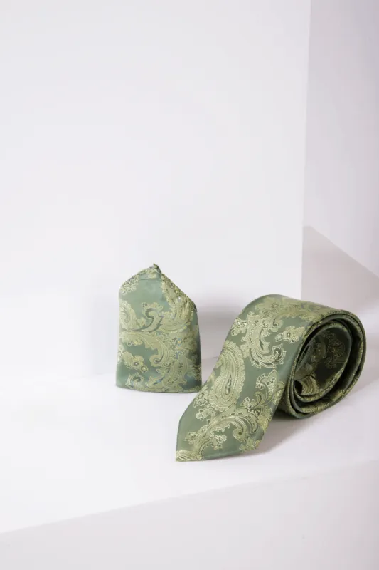 MD PAISLEY - Green Paisley Tie and Pocket Square Set sold by Marc Darcy
